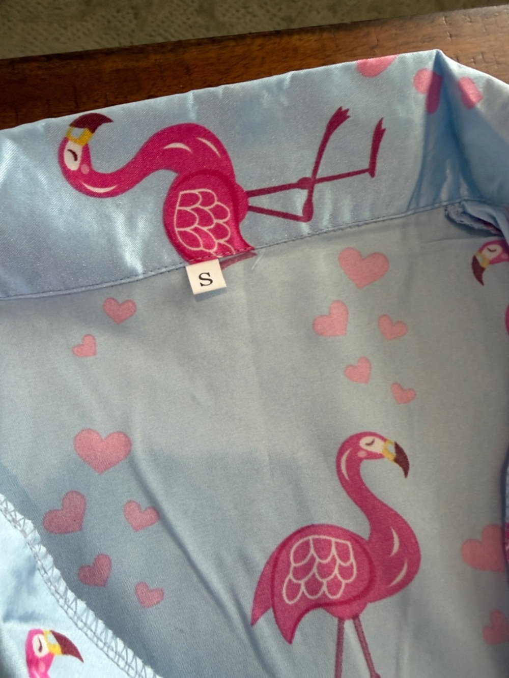 Light Blue Flamingo Print Two-Piece Pajama Set - Picture 5 of 6